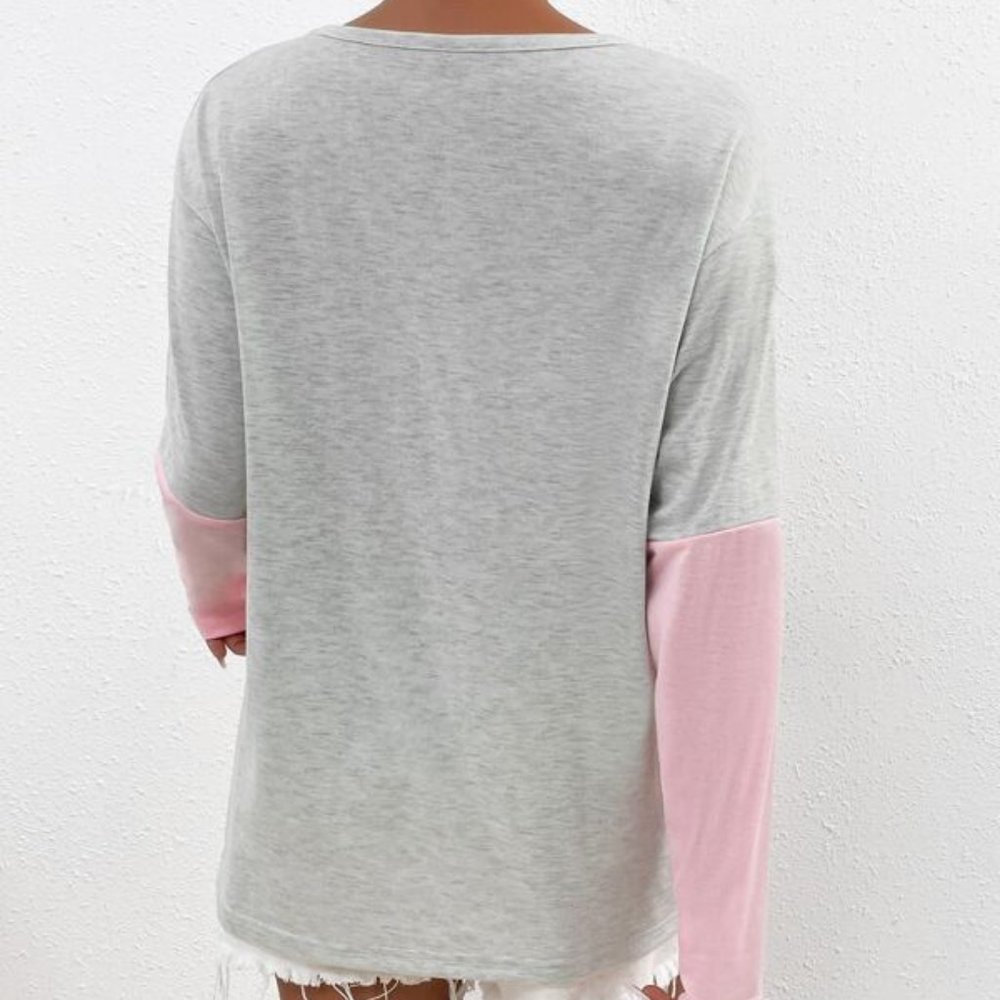 Leopard Print Contrast Sequin Colorblock Drop Shoulder Top - Picture 3 of 5